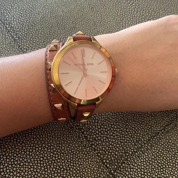 Michael Kors | Genuine Leather Studded Double-Wrap Watch - Picture 7 of 10